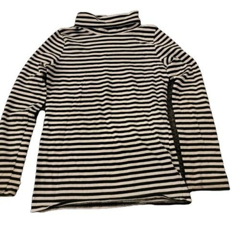 Cat + Jack Girls Black White Striped Turtleneck Pullover T Shirt Size M (7/8)
